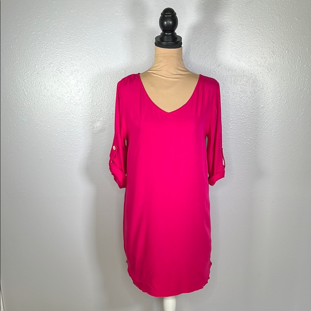 Hot Pink lightweight Tunic cover up Mini Dress S | resortwear tropical vacation - Picture 2 of 13